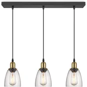 Nikcorp Industrijska viseča svetilka 3 stekleni senčniki črna O65x128cm, stropna luč za jedilnico v slogu loft, nastavljiva višina kabla 100cm, E27 navoj, primerno za LED žarnice, moderna notranja