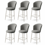 HANAH HOME Set 6 barskih stolica Alte Grey Chrome