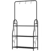 Homestar Stojalo za rastline 3-nadstropno z obešalno palico in kljukami 75x25x137 cm črno