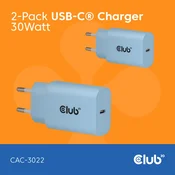 CLUB3D 2-Pack USB C Charger 30 Watt plava
