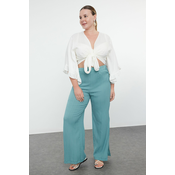 Trendyol Curve Blue Slit Detailed High Waist Wrapped Wide Leg Beach Wear Woven Trousers