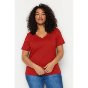 Trendyol Curve Red V Neck Basic Knitted T-Shirt