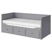 HEMNES Dnevni krevet s 3 fioke/2 dušeka, siva/Afjäll tvrdo,, 80x200 cm