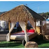 Casa Padrino Luxury Bamboo Double Garden Lounger Natural - Weatherproof Garden Lounger with Roof and Mattress - Bamboo Pool Lounger - Garden Furniture - Bamboo Furniture - Luxury Furniture