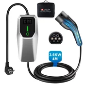 JUNSUN Tip 2 EV Polnilni Kabel za Električna Vozila – 1-Fazni 3.68KW, Nastavljiv Tok(6/8/10/13/16A), Prenosni Polnilec 4M s Schuko Vtičnico in Torbico, (22127992)