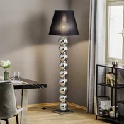 Argon Tekstilna podna lampa Fulda, crno sjenilo, kromirano podnožje - Dnevni boravak/blagovaonica - crna, kromirana, prozirna - Tkanina / tekstil