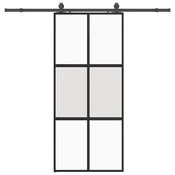 Vidaxl Drsna vrata z opremo črna 90x205 cm kaljeno steklo