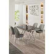 Hanah Home Set Trpezarijski sto i 4 stolice, Sivo-crni