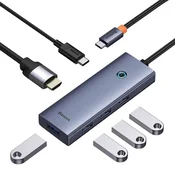 Hub postaja Baseus UltraJoy USB-C - 4x USB-A, HDMI, 2x USB-C, 4K@60Hz - space grey