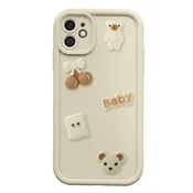 AVIZAR Ovitek za iPhone 12 s 3D Kawaii Medvedki in Dvignjenim Robom, Bež, (5000274521)