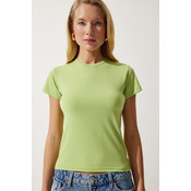 Happiness Istanbul Womens Peanut Green Crew Neck Basic Sandy T-Shirt