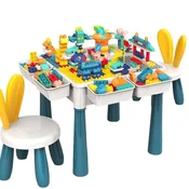 Pepita multifunkcijski stol za gradnju s 2 stolice + poklon gradevne kocke - plavo-žuta