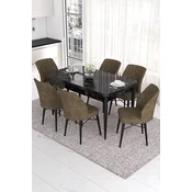 Hanah Home Set Trpezarijski sto i 6 stolica Eva, Braon-crni