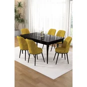 Hanah Home trpezarijski set Pir, sto i 6 stolica, ploca u dekoru crnog mermera, senf žuta tkanina Babyface