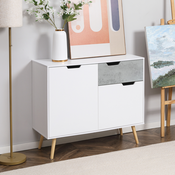 HOMCOM HOMCOM pohištvo za dnevno sobo z 2 omarama z 2 vratoma in predalom, moderna bočna večnamenska omara iz iverne plošče in borovega lesa, 98x39x81,5 cm, siva in bela, (20745416)