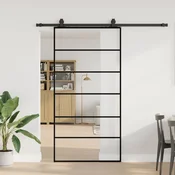 shumee vidaXL Drsna vrata z opremo črna 102x205 cm ESG steklo