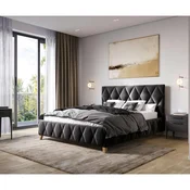 MID.YOU OBLAZINJENA POSTELJA 120 cm x 200 cm , les, kovina, tekstil, leseni material antracit