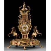 Casa Padrino luxury baroque table clock gold/bronze/beige 43 x H. 54 cm - Handmade bronze clock baroque style - Baroque desk clock - Baroque desk decoration - Baroque decorative accessories