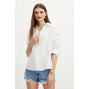 Lanena košulja Medicine za žene, boja: bijela, relaxed, s klasicnim ovratnikom
