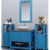 Casa Padrino Country Style Bathroom Set Blue/Brown - 1 Washbasin Cabinet with Ceramic Washbasin & 2 Shelf Cabinets & 1 Wall Mirror - Solid Wood Country Style Bathroom Furniture
