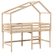 vidaXL vidaXL Posteljni okvir z lestvijo in streho 90x190 cm borovina, (21251220)