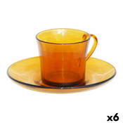 Set of 6 glass coffee cups with saucers, 180ml, Lys, Amber - Duralex
