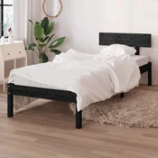 shumee vidaXL Posteljni okvir črne barve iz masivnega borovega lesa 90x190 cm enojna postelja