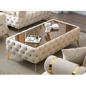 Casa Padrino luxury Chesterfield coffee table cream/gold/brown 140 x 80 x H. 45 cm - Living room table with glass top - Living room furniture - Chesterfield furniture - Luxury furniture