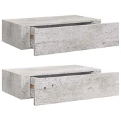 Vidaxl Stenska polica s predalom 2 kosa betonsko siva 40x23,5x10cm MDF