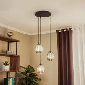 EMIBIG LIGHTING Stropna svetilka Starla, steklo grafit, 3-svetilna okrogla - Dnevna soba/jedilnica - Sodobni - črna, grafitna
