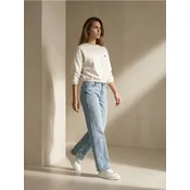 Sinsay - Wide straight leg teksas pantalone sa efektom ispranosti - tirkizno