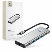 TECH-PROTECT HB04 HUB adapter USB-C - 3x USB/HDMI 4K/SD/TF/USB-C 100W/AV 3.5, siva