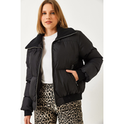 Bianco Lucci Womens Camisole Collar Detailed Puffer Jacket with Zipper Pockets 2640