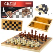 slomart Lesena družabna igra 3v1: Šah, Dama, Backgammon LEAN TOYS