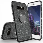 Silikonski ovitek Ring za Huawei P Smart 2019, črn z bleščicami