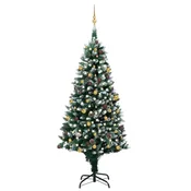 Vidaxl Umetno božično drevo z LED in kompletom krogel in storži 240 cm