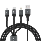 DUDAO 3-v-1 kabel 60 W USB-A – MicroUSB – USB-C – iPhone Lightning, 1,2 m – črn