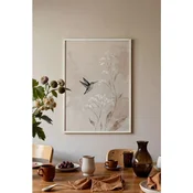 WallXpert uramljena slika 115239, kolibri medu belim poljskim cvetovima u bež tonovima, 50 x 70 cm, beli ram