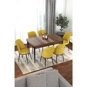 Hanah Home trpezarijski set Via, sto na razvlacenje i 6 stolica, ploca u dekoru drveta Baroque, senf žuta tkanina Jerry
