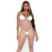 Leg Avenue Maxi Dress Woven Twist Net, Backless, One Size, White D-228410