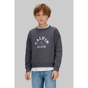Otroški bombažen pulover Calvin Klein Jeans siva barva, IB0IB02619