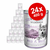 Varčno pakiranje Little Wolf of Wilderness 24 x 400 g - Wild Hills Junior - raca & teletina
