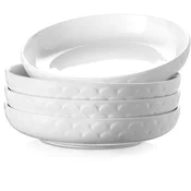 Dowan DOWAN sklede za testenine, velike solatne sklede s prostornino 1597 ml, krožniki premera 25 cm, set 4 skled, bele keramične sklede za juhe za pripravo obrokov v kuhinji, plitke jedilne skled, (21635336)