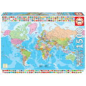 Puzzle Political Worldmap Educa 1500 dijelova i Fix ljepilo od 11 godina