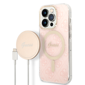 Guess Case + Charger Set iPhone 14 Pro 6,1 pink hard case 4G Print MagSafe (GUBPP14LH4EACSP)