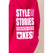 Padded sweatshirt with a long back and hood in fuchsia-coloured