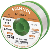 Stannol Stannol mehka spajkalna žica Kristall 611 v zlitini Flowtin TC Sn99Cu1 z 2\,5% pretoka 0\,5 mm premera na 250 g koluta Stannol Kristall 611 Fairtin spajkalna žica\, neosvinčena neosvinčeni S, (20395572)