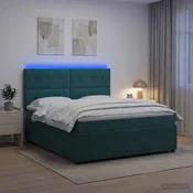 vidaXL LED posteljni pod z vzmetnico Temno zelena 140 x 190 cm Žamet