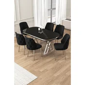 Hanah Home trpezarijski set Afe, sto i 6 stolica, ploca u dekoru Sonata, hromirane noge, crna tkanina Babyface