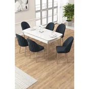 Hanah Home trpezarijski set Edaf, sto na razvlacenje i 6 stolica, bela ploca, hromirane noge, antracit tkanina Babyface